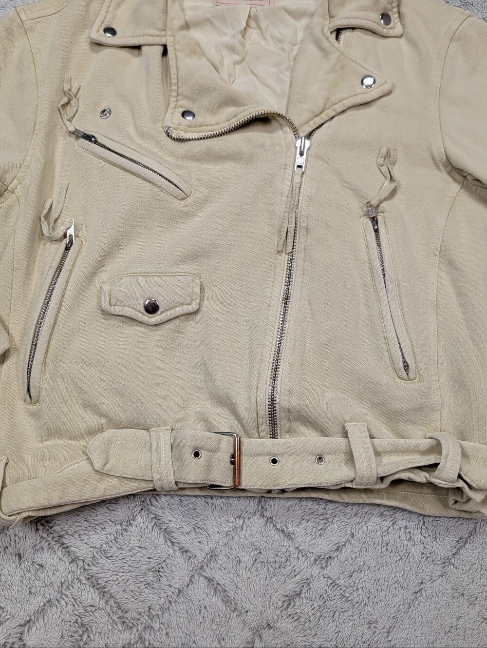 Free People Jacket Womens XS White Vanilla Cream Rebel Knit Moto Oversized - Picture 3 of 9